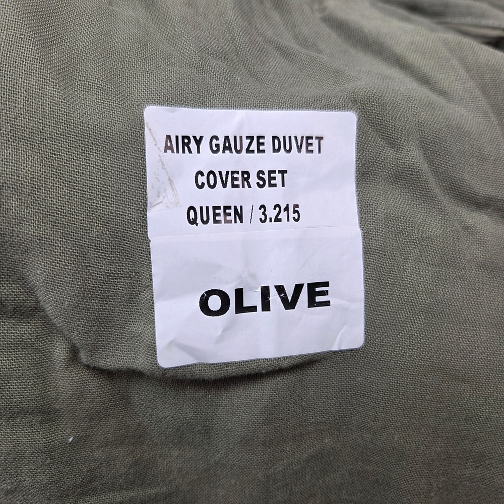 QUINCE Organic Airy Gauze Duvet Cover Set Full/Queen Olive 6664 - Picture 9 of 13
